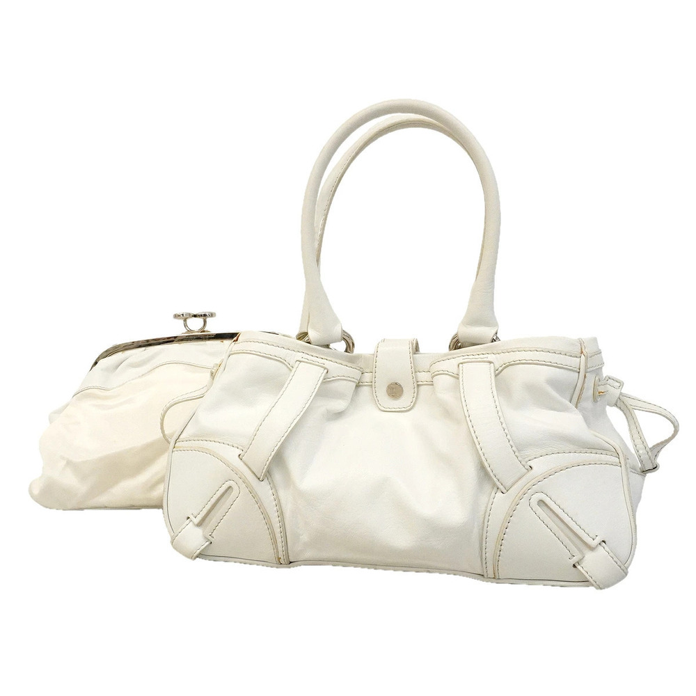 Celine white leather handbag frame structured strap contrast